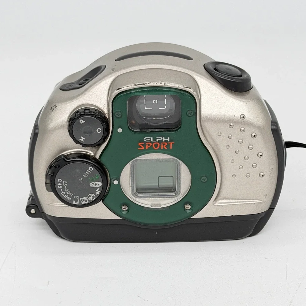 Canon ELPH Sport APS Film Camera 23mm Lens Silver Green Water Resistant Untested
